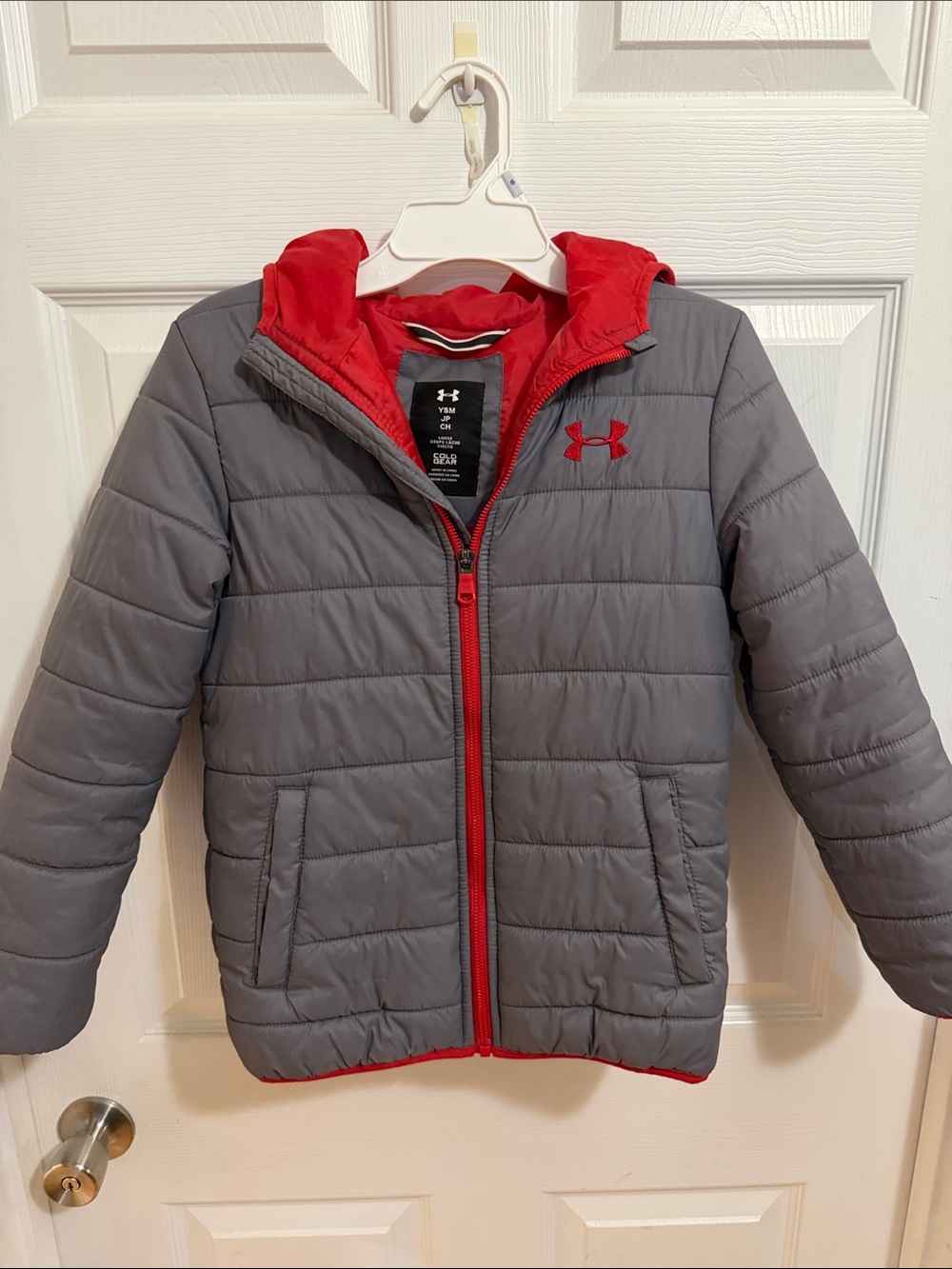 Under Armour Kids Gray Puffer Jacket with Red Lining